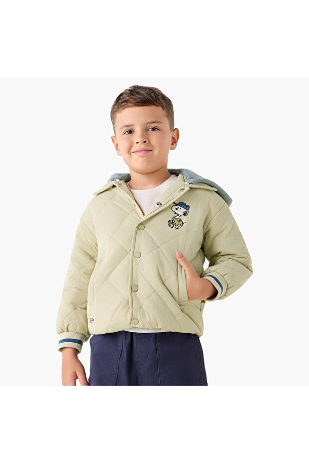 Snoopy Detail Quilted Hooded Jacket with Hood
