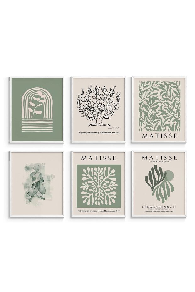 ALAYRA Matisse Wall Art Prints, Sage Green Retro Art Posters, Abstract Master Prints for Bedroom Wall Decor Aesthetic, Set of 6, , Unframed20X25 CM
