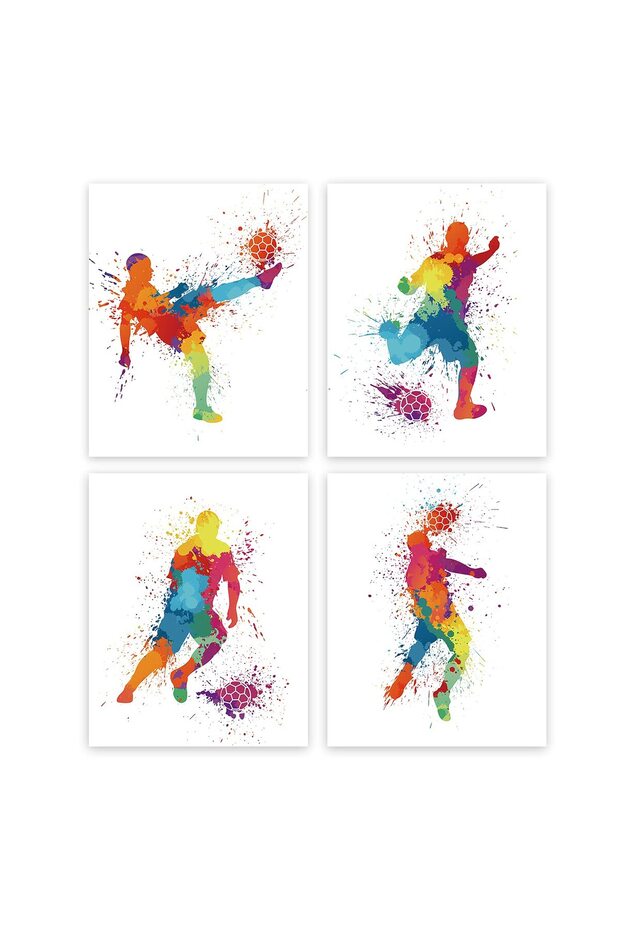 ALAYRA Football Art Print,Soccer Player Art Picture Poster,Set of 4 (8" X 10") Football Pictures Canvas,Abstract Sport Wall Art Picture For Boys Teens Room Living Room Children20X25 CM