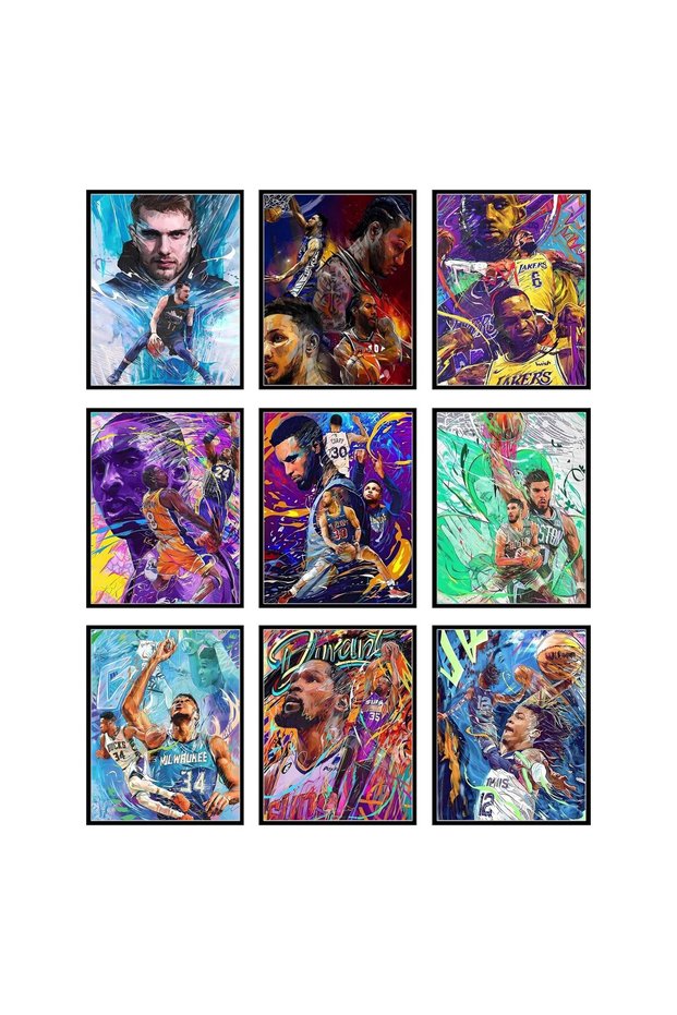 ALAYRA Basketball Posters - Basketball Posters for Boys Bedroom, Nba Art for Boys Room, Sports Wall Decor, Kobe Bryant, Lebron James, Steph Curry, Kawhi Leonard - Unframed Set of20X25 CM
