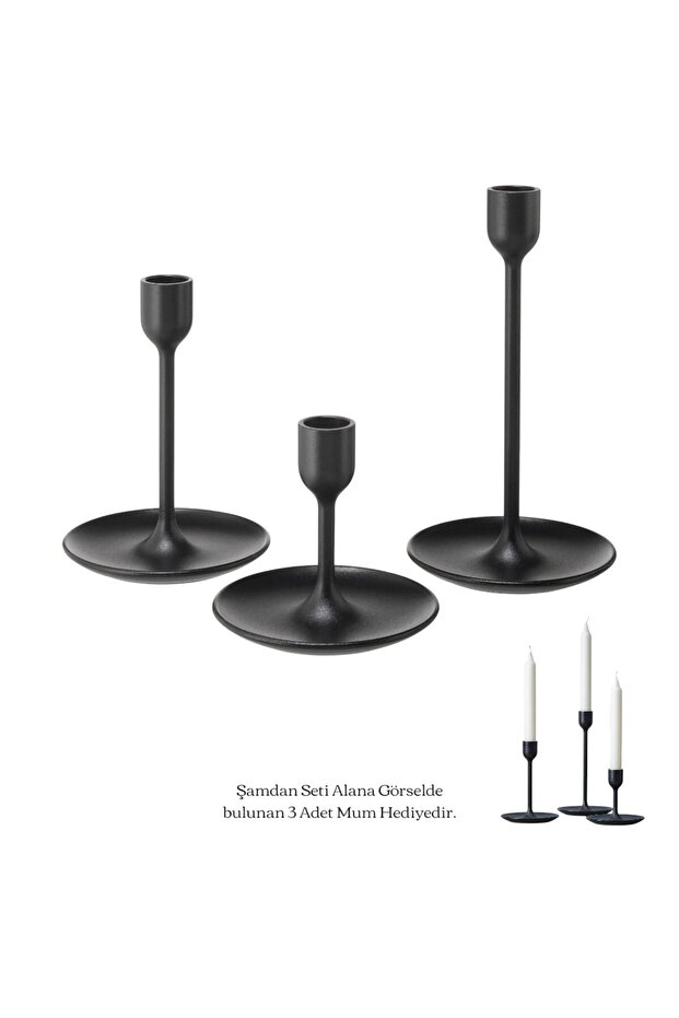 FULLTALIG şamdan, siyah, (3 adet Mum Hediyeli ) - 1