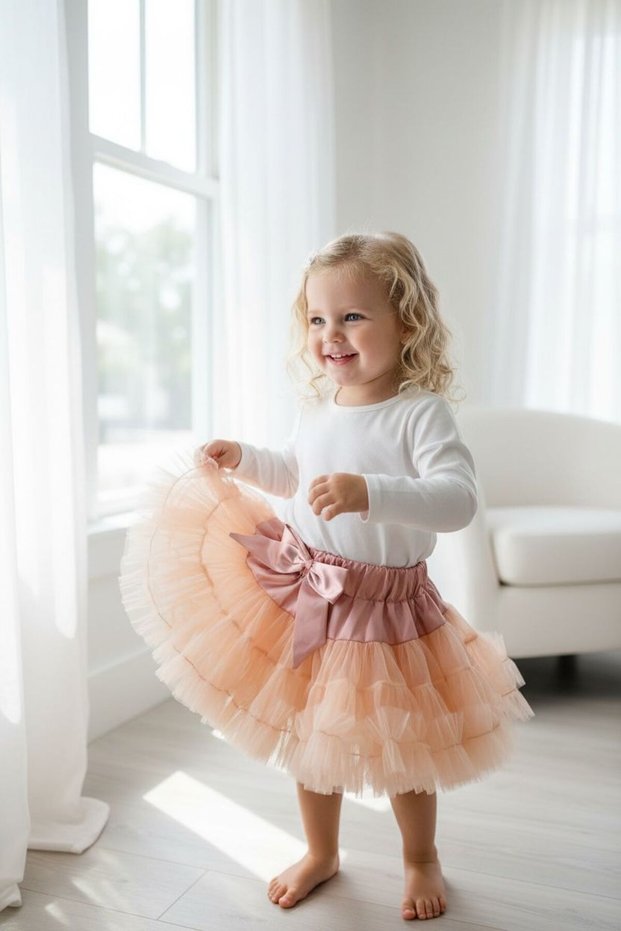 Girl's Orange Tutu Skirt - Layered Princess Skirt with Elastic Waist 1-7 Years