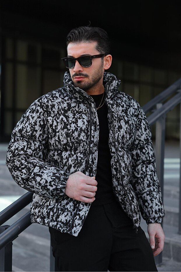 معطف منتفخ منقوش للرجال - 2