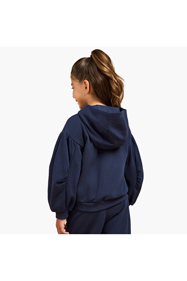 Solid Zip Through Hoodie with Long Sleeves - 3