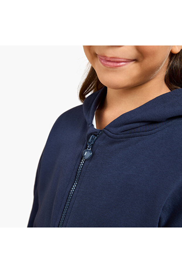 Solid Zip Through Hoodie with Long Sleeves - 4