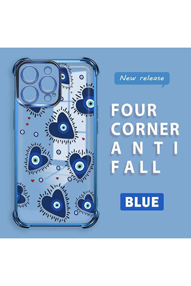 iPhone 16 Pro Max Compatible Transparent Silicone Flutter Protective Case Evil Eye Pattern - 1