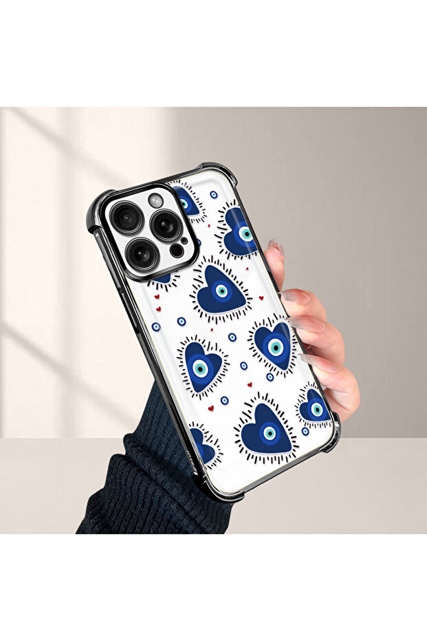iPhone 15 Pro Compatible Transparent Silicone Flutter Protective Case Evil Eye Pattern - 3