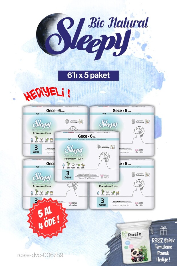 Buy 5 Pay for 4 Bio Natural Night 6-Pack Pads and Rosie