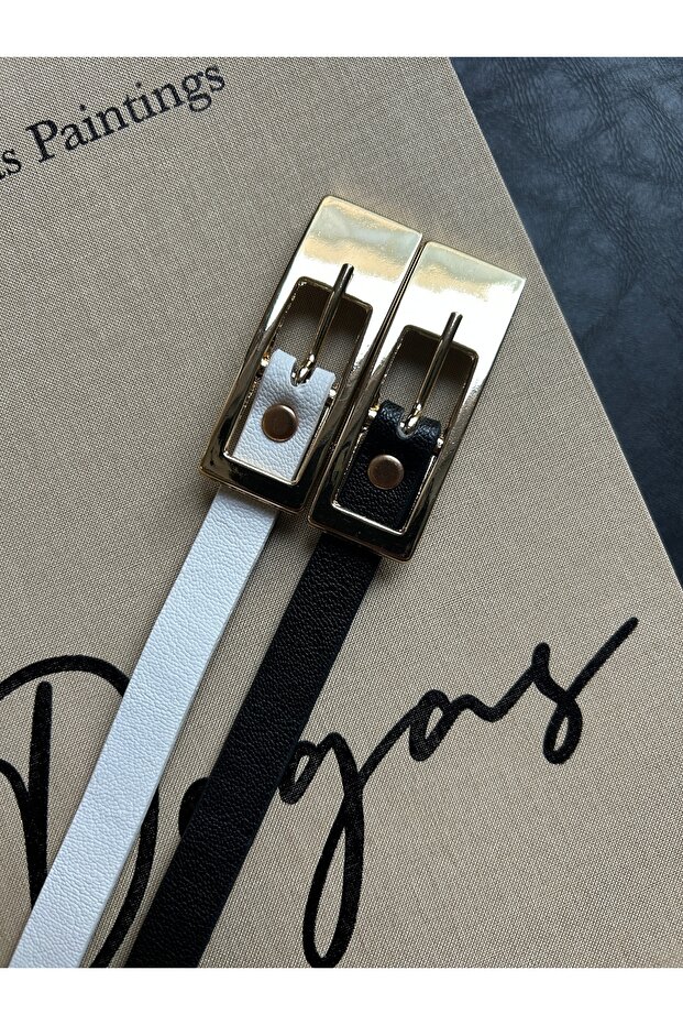 2-Piece Inner Patterned Women's Gold Buckle Belt Jacket Belt Dress Belt Trouser Belt