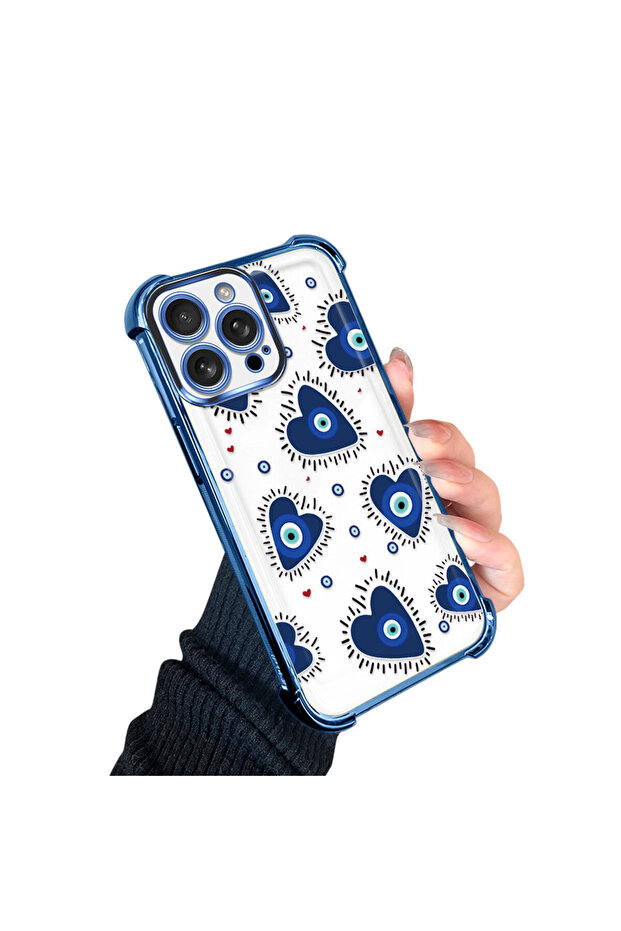 iPhone 16 Pro Max Compatible Transparent Silicone Flutter Protective Case Evil Eye Pattern - 3