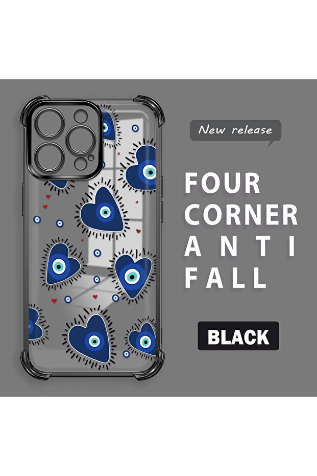 iPhone 15 Pro Compatible Transparent Silicone Flutter Protective Case Evil Eye Pattern - 1