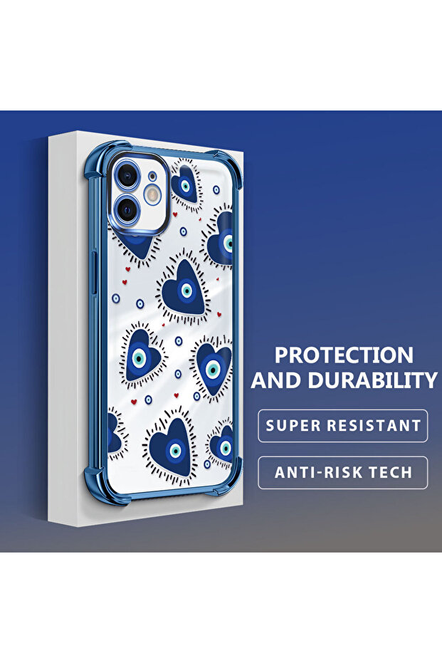 iPhone 12 Compatible Transparent Silicone Flutter Protective Case Evil Eye Pattern - 4