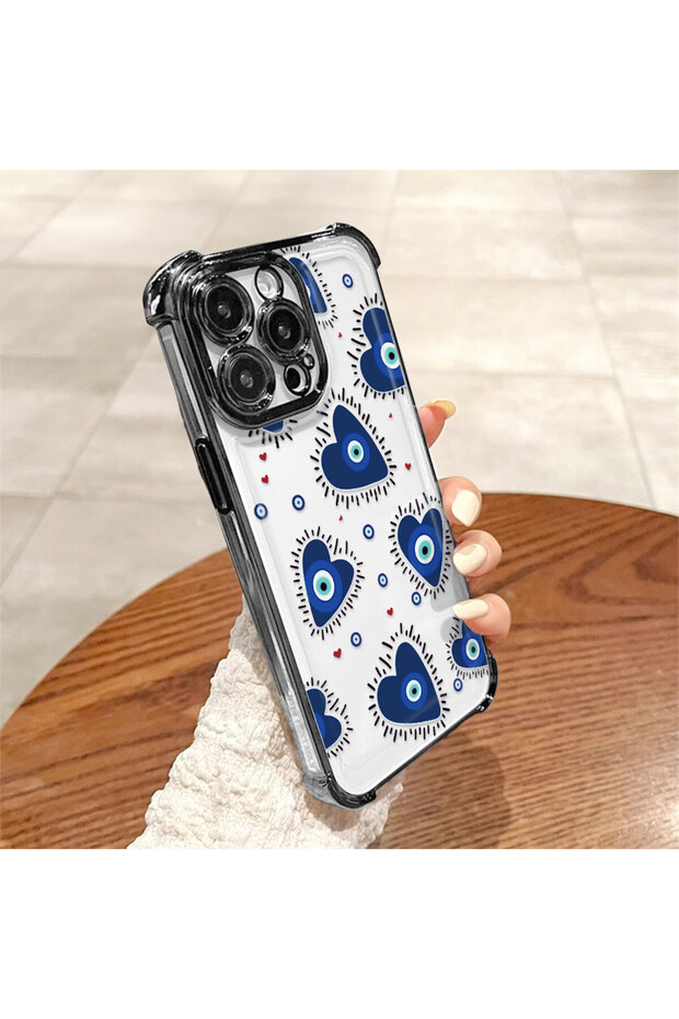 حافظة حماية من السيليكون الشفاف المتوافقة مع هاتف iPhone 15 Plus بنمط العين الشريرة - 6