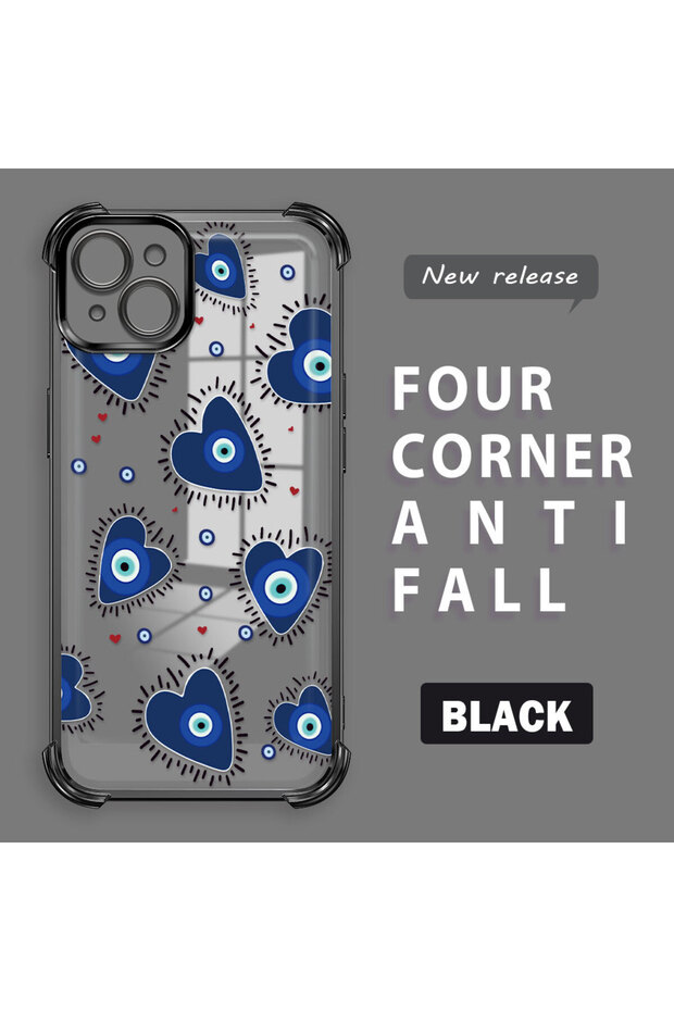 حافظة حماية من السيليكون الشفاف المتوافقة مع هاتف iPhone 15 Plus بنمط العين الشريرة - 1