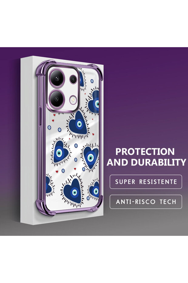 Xiaomi Redmi Note 13 Compatible Transparent Silicone Flutter Protective Case Evil Eye Pattern - 5