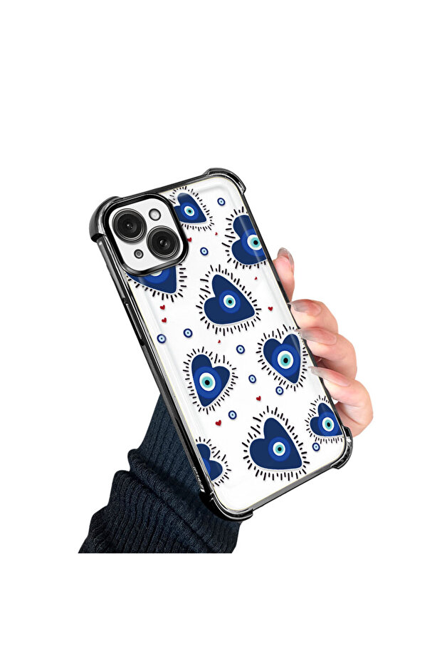 حافظة حماية من السيليكون الشفاف المتوافقة مع هاتف iPhone 15 Plus بنمط العين الشريرة - 4