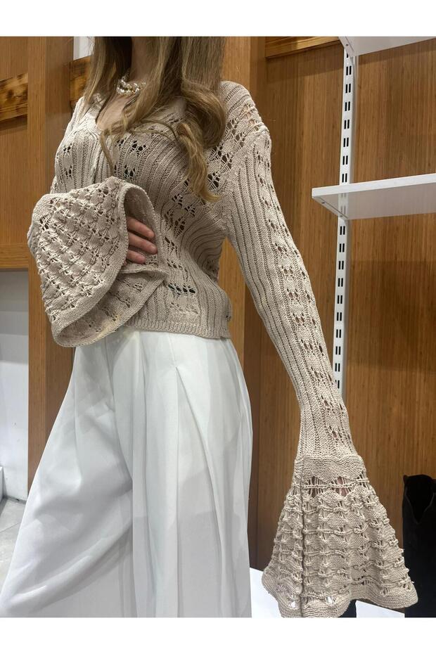 Fırfır Kollu Triko Hırka - 1