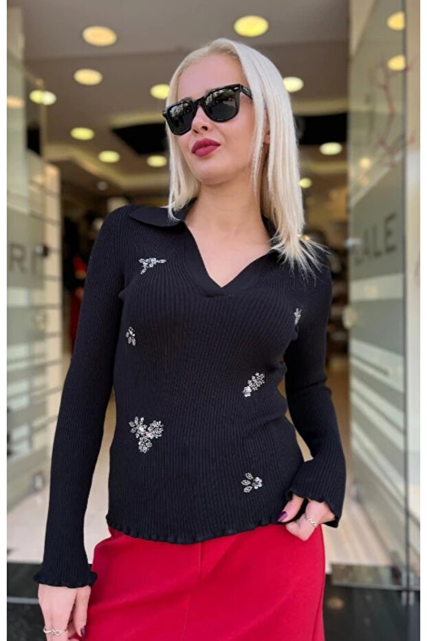 POLO YAKA TAŞ İŞLEMELİ TRİKO - 2