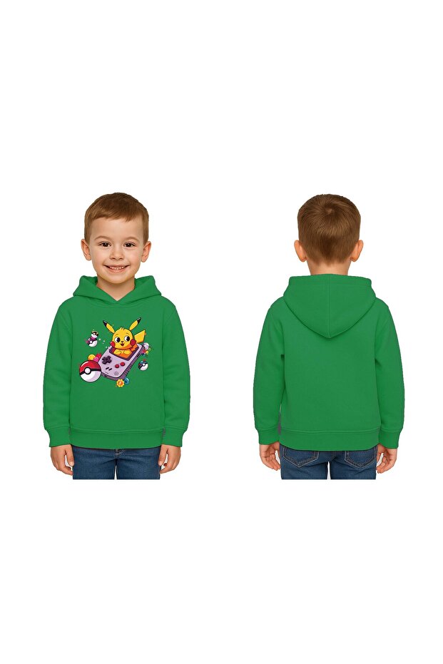 Unisex Pikachu Printed Children's Swaetshirt Hooded 3 Thread Raster