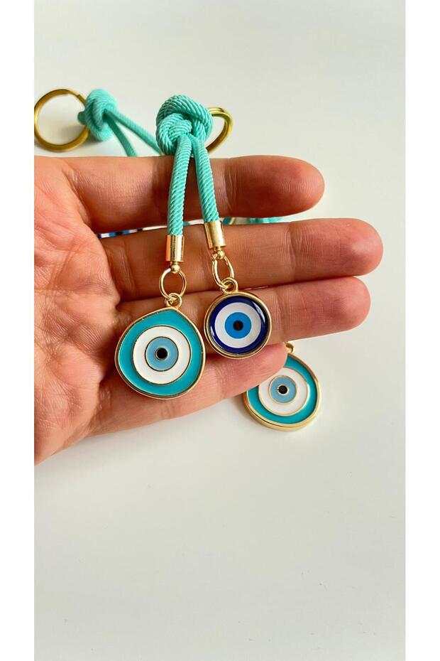 سلسلة مفاتيح بخرز أخضر اللون على شكل عين الحسد - 4