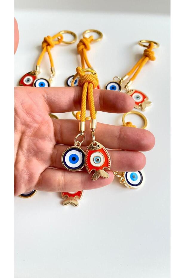 Orange String Fish Patterned Evil Eye Keychain - 2