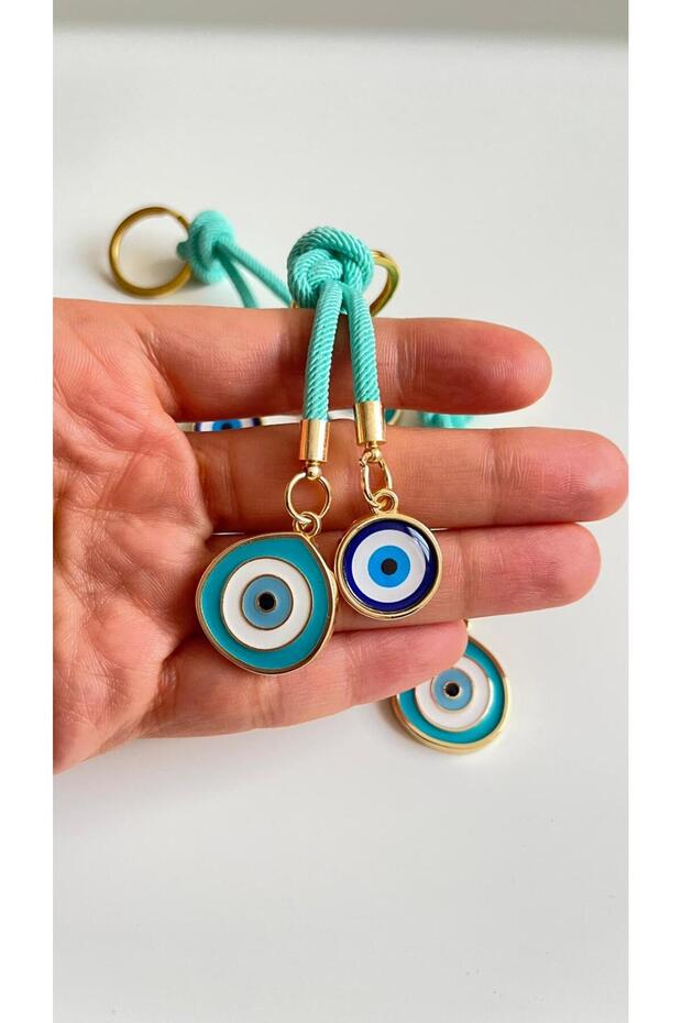 سلسلة مفاتيح بخرز أخضر اللون على شكل عين الحسد - 5