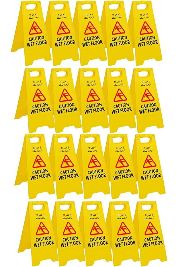 Wet Floor Sign - Double-Sided Folding Safety Sign, English & Arabic (20)