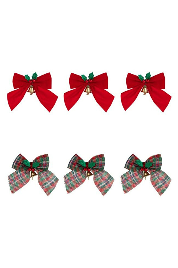 Christmas Decorative Bows Red Velvet Red Green Plaid Mistletoe 9X9Cm - 6 Pieces