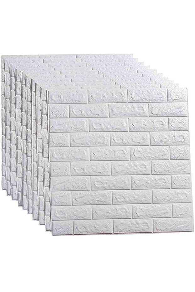 OneDcor 10 Pcs 3D Brick Wall Stickers - Self Adhesive, Waterproof Pe Foam, White Wallpaper