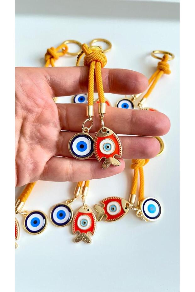 Orange String Fish Patterned Evil Eye Keychain - 3