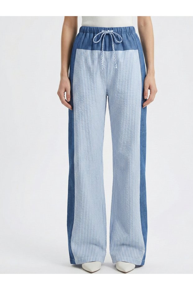 Women's Striped Linen Pants with Elastic Waist
