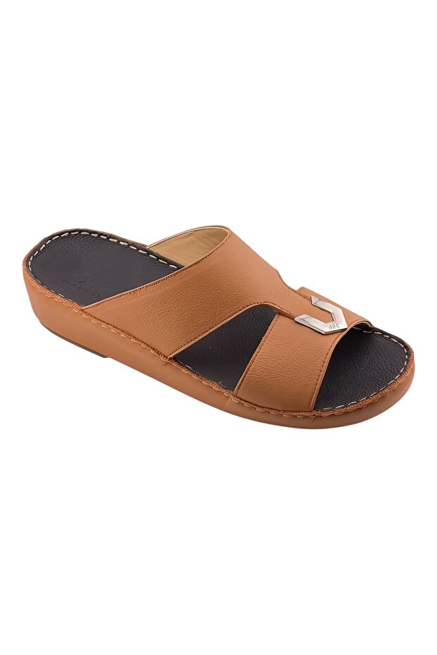 A E T Handmade Arabic Sandals For Men Outdoor Mens Slippers, Full Genuine Milled Leather with Buckle