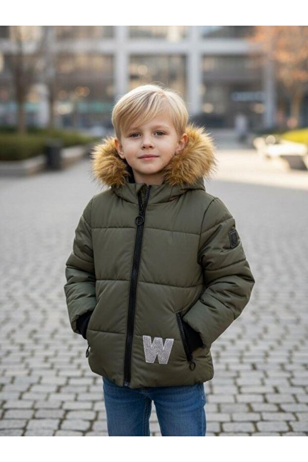 Boy's Plush Inside K Hooded Fur Winter Coat