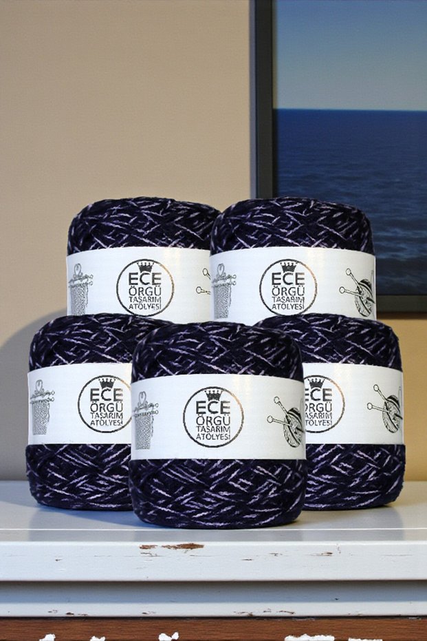 Navy Blue and Lilac Color Blended, Short Pile Acrylic Knitting Yarn (500 Gr.)