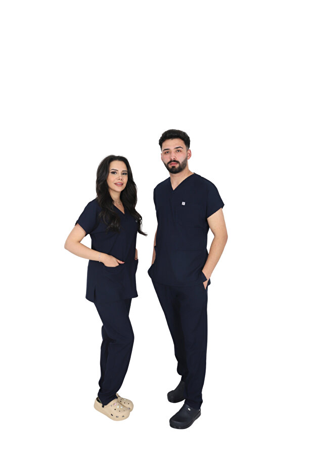 D/115 Gray Bat-Sleeve Unisex Doctor Nurse Student Lycra Fabric Scrubs Set