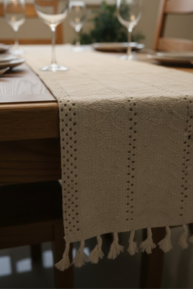 Vintage | Woven Tasseled Runner - Rustic Dowry Table and Dining Presentation Cover 30x130cm