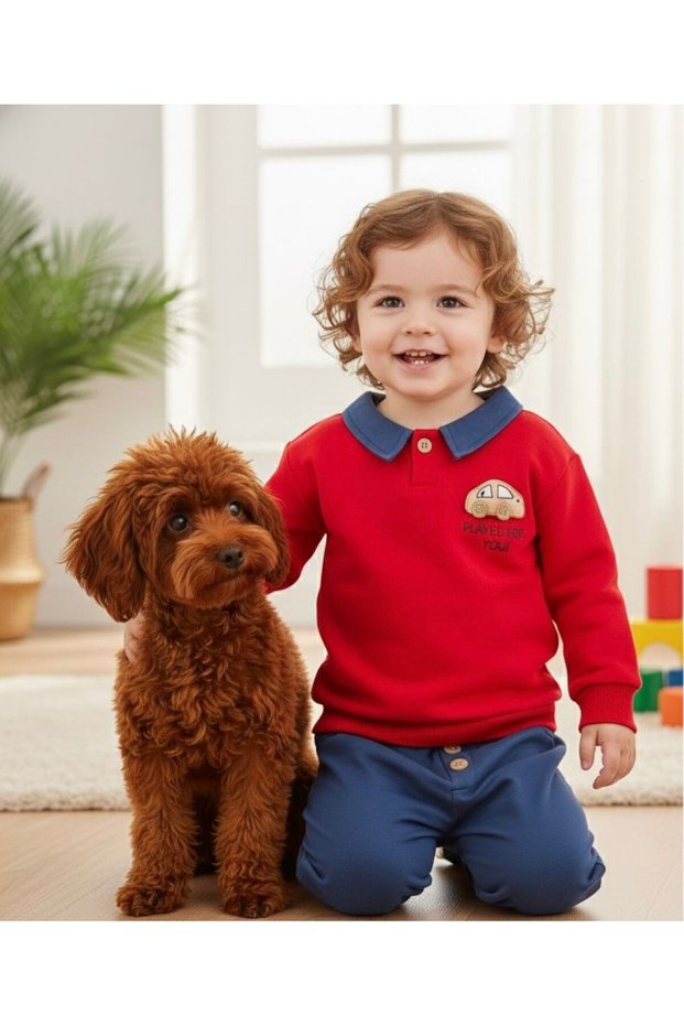Polo Collar Car Embroidered Casual 2-Piece Baby Boy/Child Set