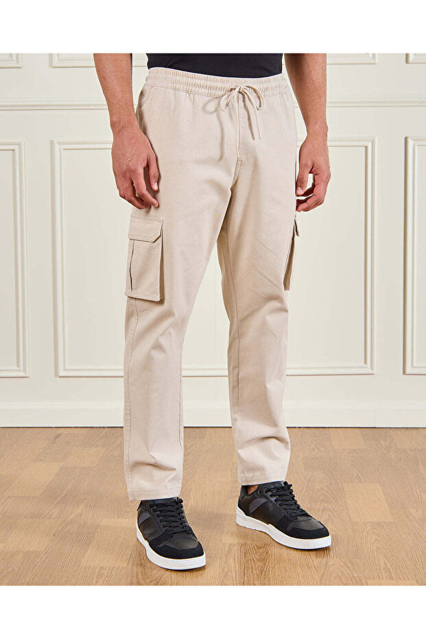 Men Beige Solid Basic Jogger - 1