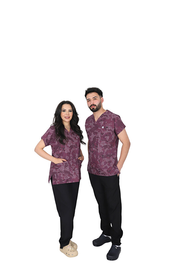 D/115 Gray Bat-Sleeve Unisex Doctor Nurse Student Terry Cotton Fabric Scrubs Set