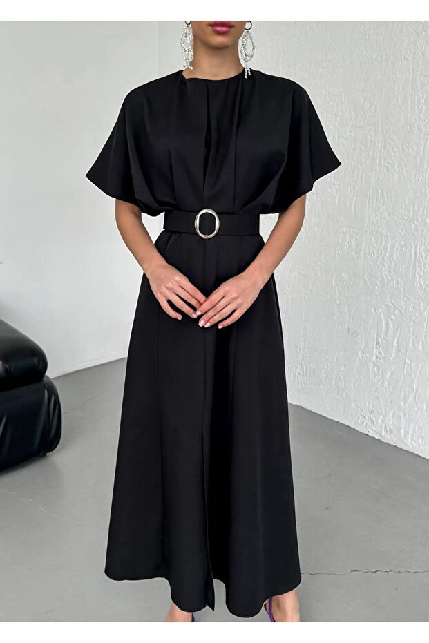 Siyah Kemerli Elbise - 2