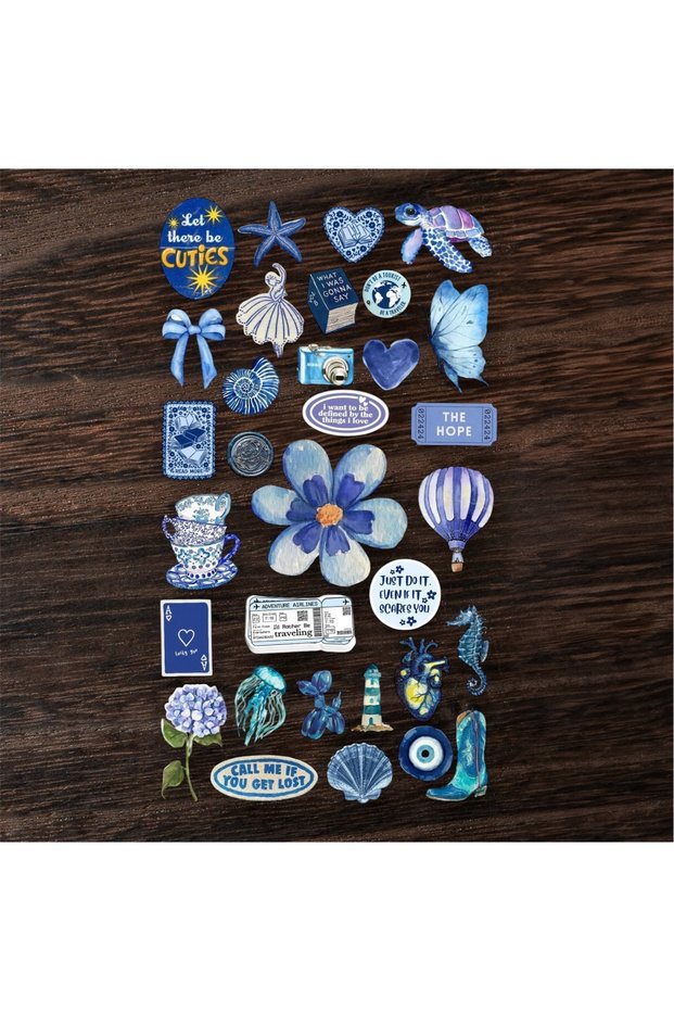 Blue Aesthetic & Travel Themed Sticker Set – 22×30 cm Large Size Decorative Sticker Sheet