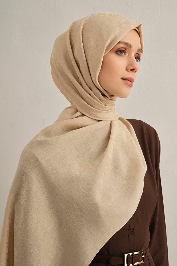 Lyocell Shawl - Logo Pattern - Aly6-64 - Sand Beige