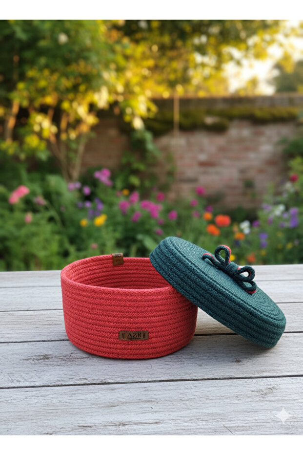 Natural Jute Rope Handmade Lid Basket Decor 20×10cm