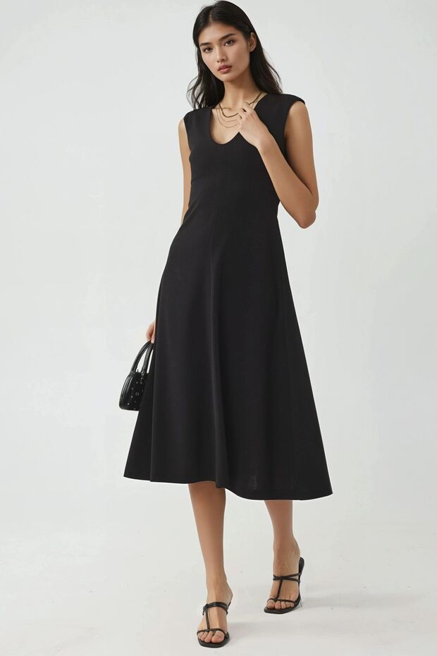 BUSEM V Yaka A-Form Midi Elbise - 4