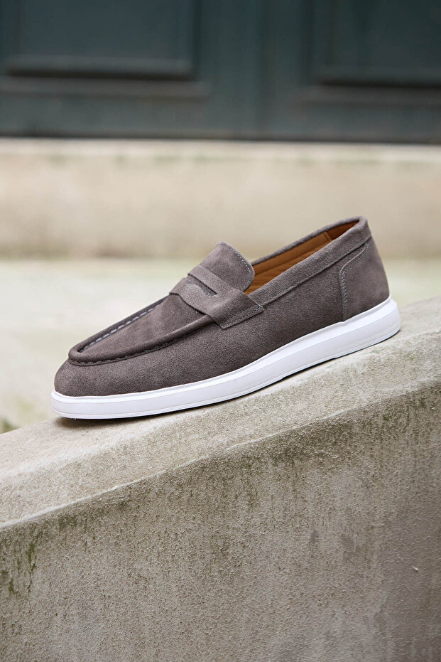 Rivani Gray Suede 100% Genuine Leather Men's Loafer Shoes
