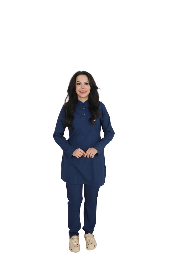 H/025 2 Pcs Judge Collar Uniform Doctor Nurse Student Lycra Fabric Scrubs Set