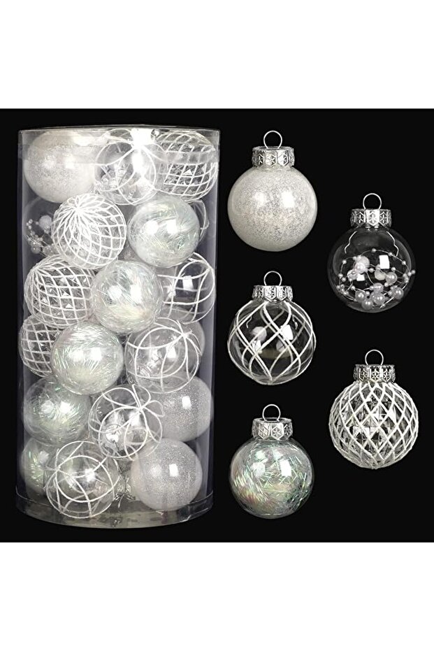 Clear Christmas Ball Ornaments, 30ct 2.36 Inch White Shatterproof Hanging Baubles