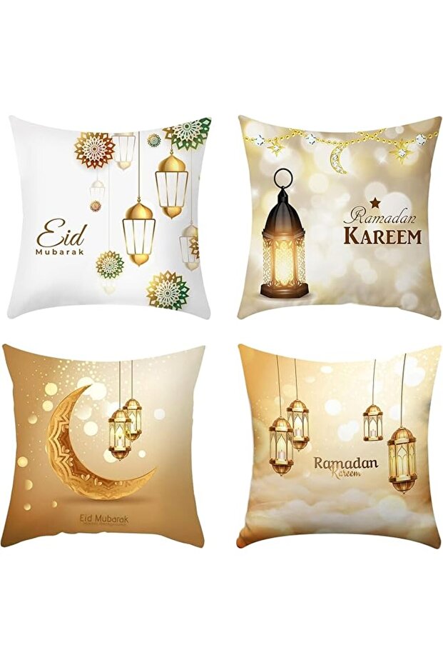 20x20 Inch Ramadan Pillow Covers Set of 4 - Eid Moon Lantern Cushion Covers