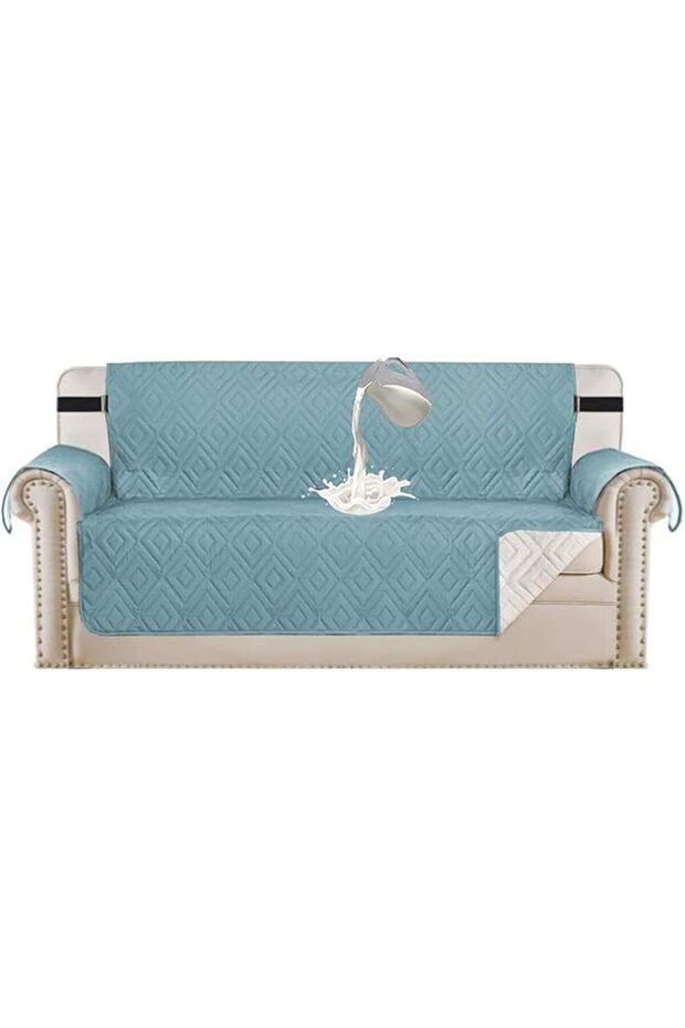 Quilted Reversible Sofa Cover Protector - Light Blue (4-seater)