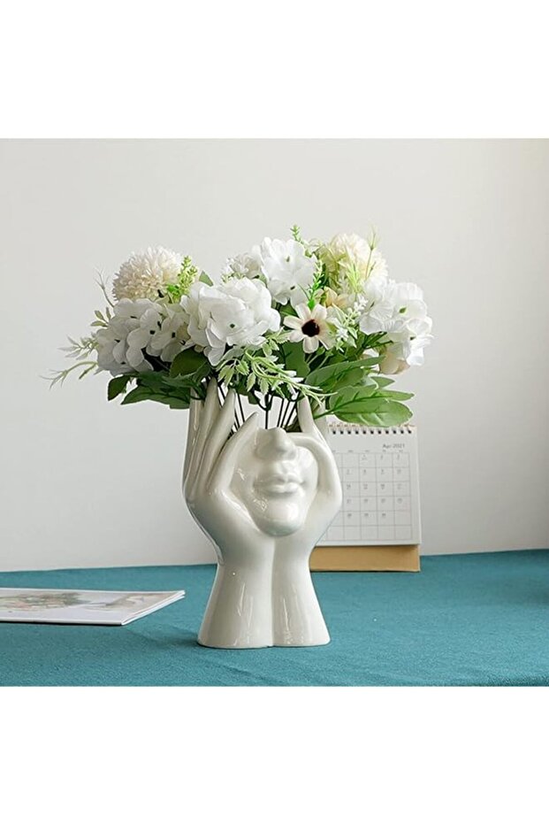 Human Face Art Ceramic Vase - White Modern Sculpture Planter for Table Centerpieces